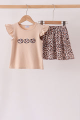Leopard pumpkin applique skorts set