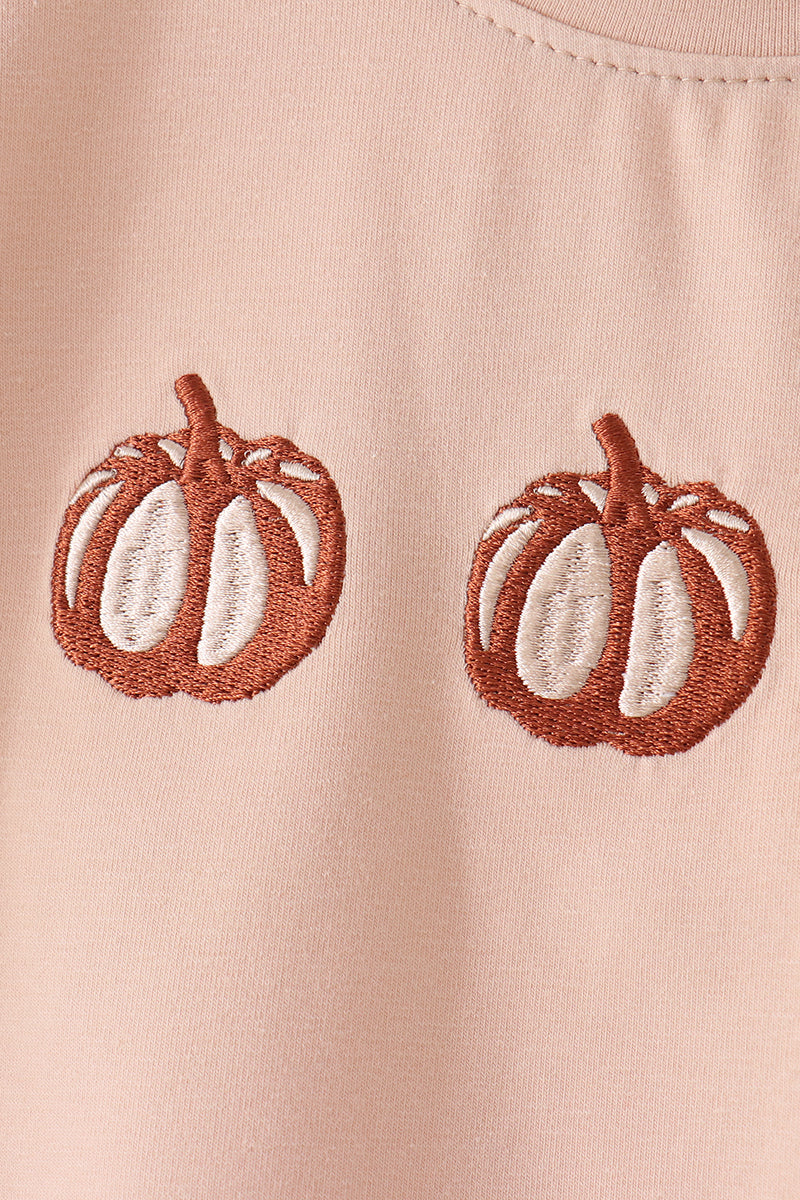 Leopard pumpkin embroidery top