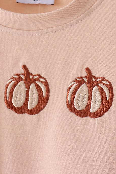 Leopard pumpkin embroidery romper