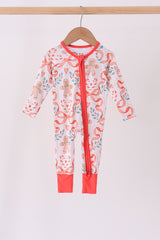 Coral gingerbread bamboo zipper romper