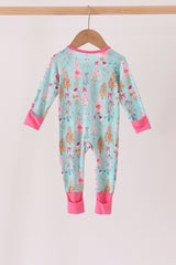 Green christmas tree bamboo zipper romper