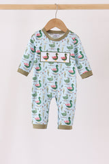Green mallard embroidery romper