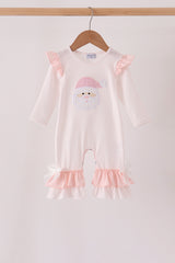 Pink santa claus dot applique ruffle romper