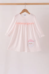 Pink santa claus dot applique ruffle dress
