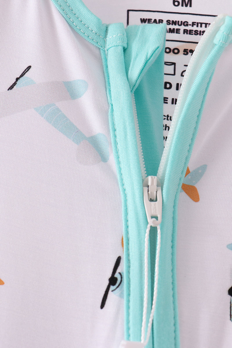 Airplane bamboo zipper romper
