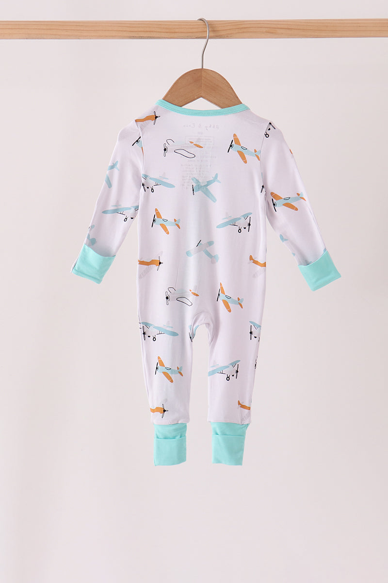 Airplane bamboo zipper romper