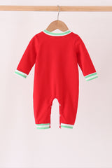 Red Gingerbread Tree Embroidery Romper