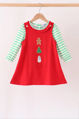 Red Gingerbread Tree Embroidery 2pc Set