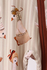 Brown goose print bamboo zipper romper