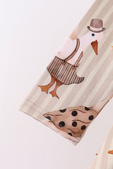 Brown goose print bamboo pants set