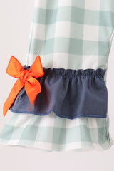 Sage Turkey Embroidery Gingham Ruffle Romper