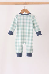 Sage Turkey Embroidery Gingham Romper