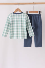 Sage Turkey Embroidery Gingham Pants Set
