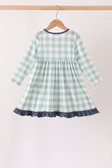 Sage Turkey Embroidery Gingham Dress