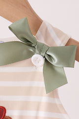 Olive turkey applique stripe ruffle romper