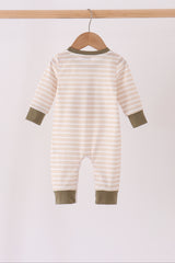 Olive turkey applique stripe romper