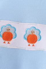 Blue Turkey Embroidery Romper
