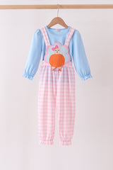 Pink Turkey Embroidery 2pc Jumpsuit Set