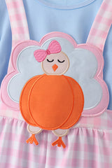 Pink Turkey Embroidery 2pc Jumpsuit Set