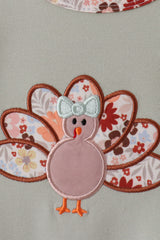 Sage Turkey Applique Ruffle Romper