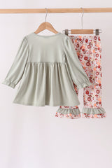 Sage Turkey Applique Ruffle Pants Set