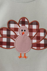 Sage Turkey Applique Plaid Pants Set