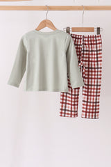Sage Turkey Applique Plaid Pants Set