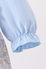 Blue Floral Bow Smocked 2pc Bubble Set
