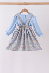 Blue Floral Bow Smocked 2pc Set