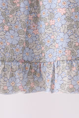 Blue Floral Bow Smocked Ruffle Dress