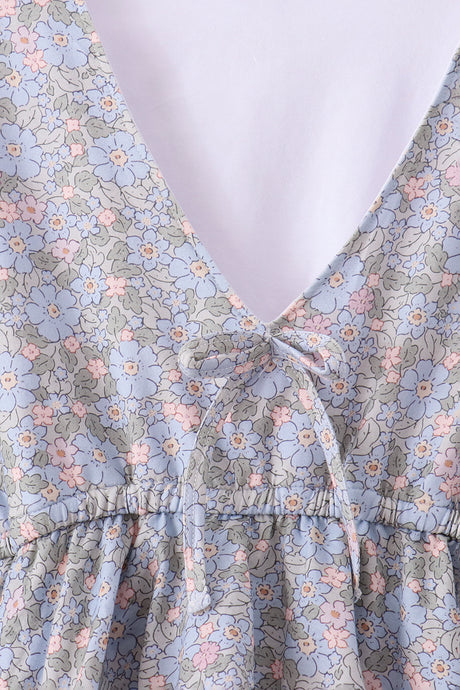 Blue Floral Ruffle Mom Dress