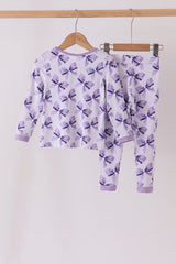 Purple Bow Zip Bamboo Pajama Set