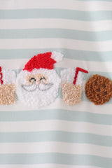 Gray stripe santa french knot ruffle romper
