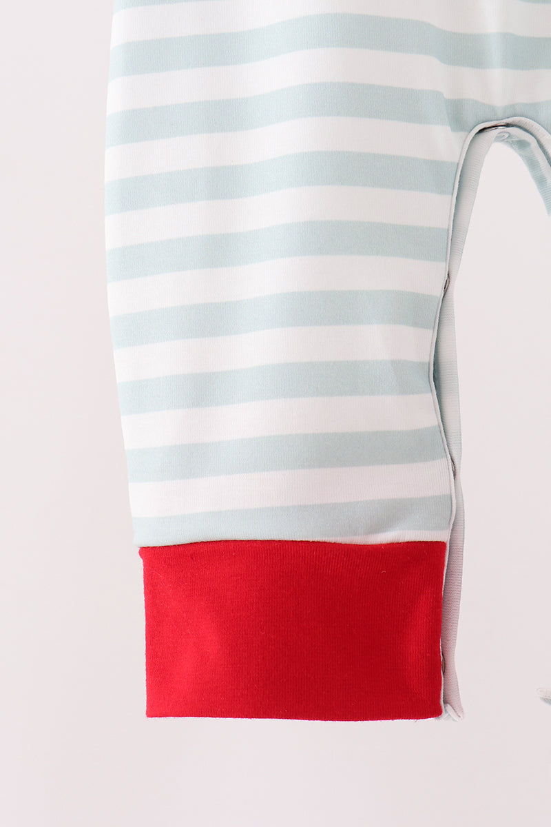 Gray stripe santa french knot romper
