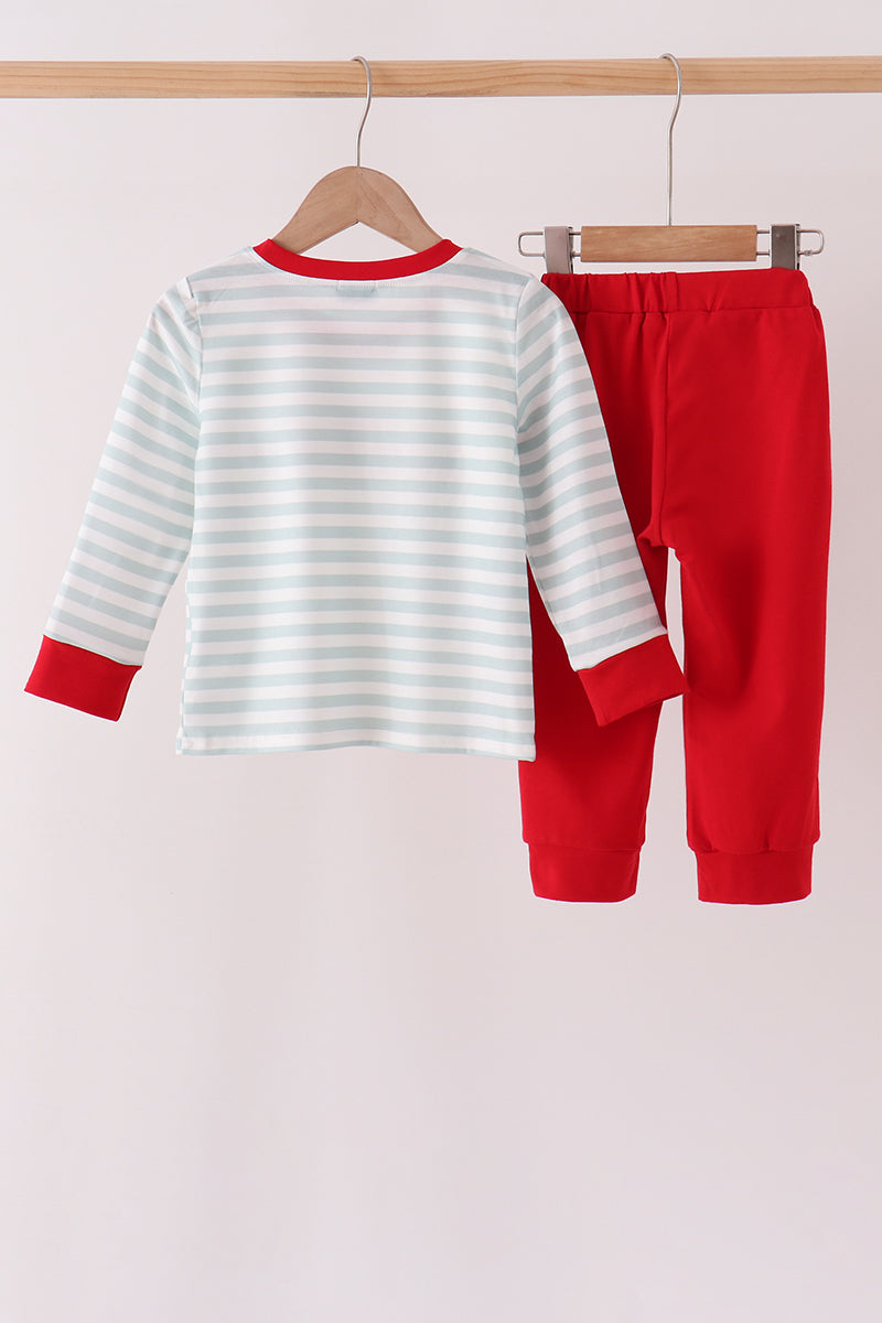 Gray stripe santa french knot jogger set