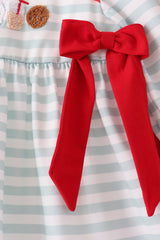 Gray stripe santa french knot ruffle pants set