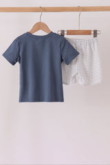Navy football bow french knot shorts set