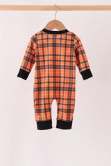 Orange skeleton plaid romper
