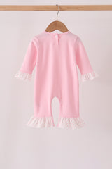 Pink skeleton print ruffle romper