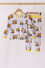Yellow Construction Trucks Bamboo Pajama Set