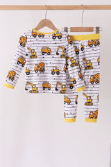 Yellow Construction Trucks Bamboo Pajama Set