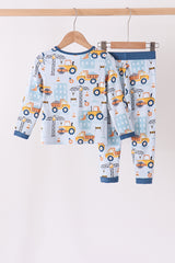 Blue Construction Trucks Bamboo Pajama Set