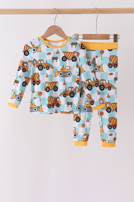 Yellow construction trucks bamboo pajama set
