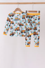 Yellow construction trucks bamboo pajama set