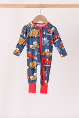 Navy tractor print bamboo romper