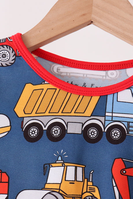 Navy tractor print bamboo pajama set
