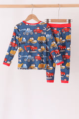 Navy tractor print bamboo pajama set