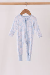 Blue dog bamboo zipper romper