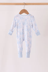 Blue dog bamboo zipper romper
