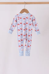 Blue Santa Claus Zip Bamboo Romper